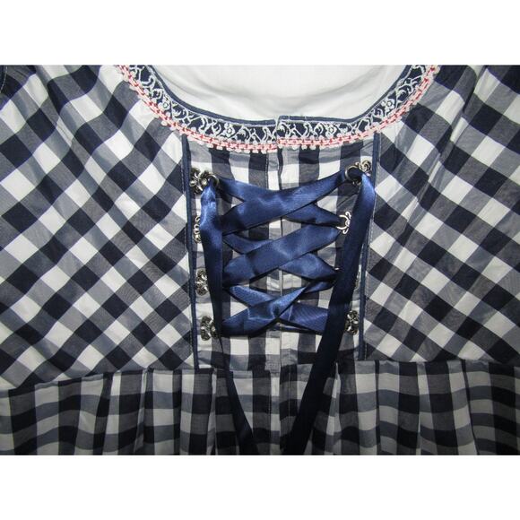 Classic Dirndl Bavarian Oktoberfest Checkered Dress Blue White XXL Lace Peasant - Picture 2 of 10